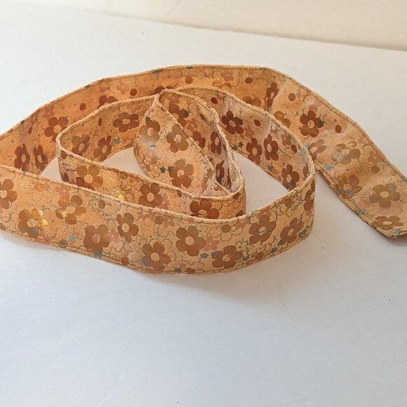 Vintage Micro Suede Midcentury Obi Belt Tie Sash MCM Metallic Accent Boho Floral - Picture 4 of 5